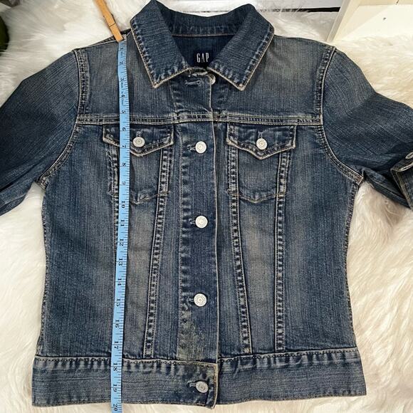 NEW GAP Vintage Y2K Distressed Denim Jean Classic Cropped Jacket Buttons XS NWOT - Picture 15 of 16